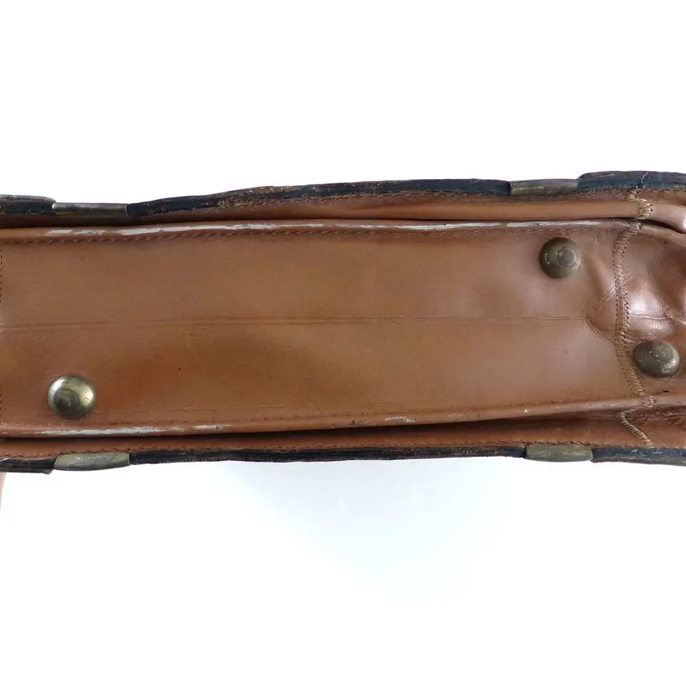 Vintage Leather Satchel Doctor Lawyer Scholar Briefcase US Yale Lock 1950s Tan